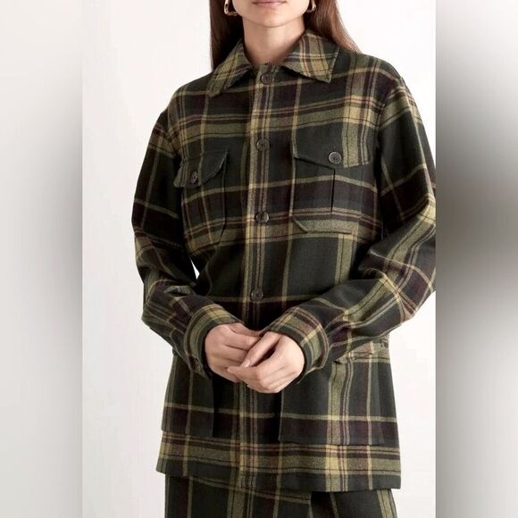 Ralph Lauren Collection Fall 2023 Andrya Olive Plaid Shirt Jacket - Picture 16 of 17